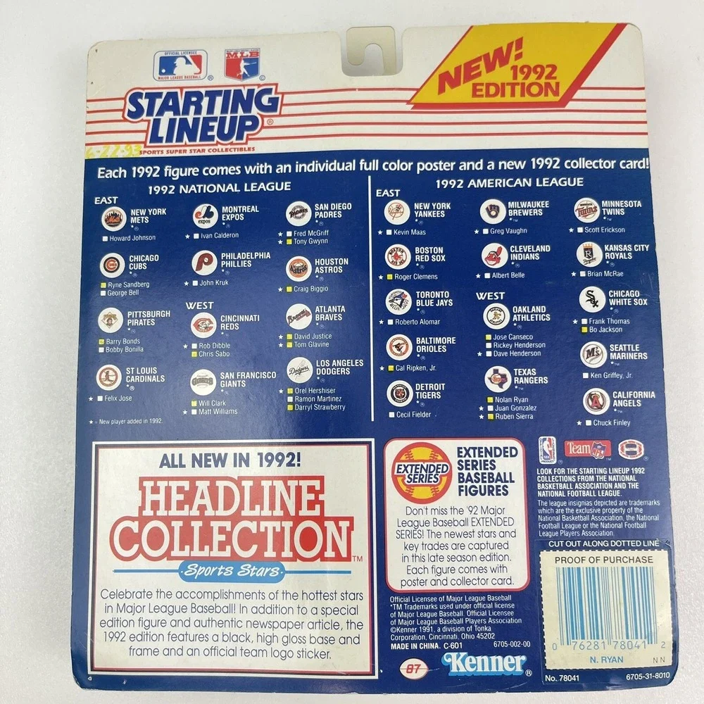 Nolan Ryan Texas Rangers Starting Lineup Action Figure 1992 Sealed Poster Card